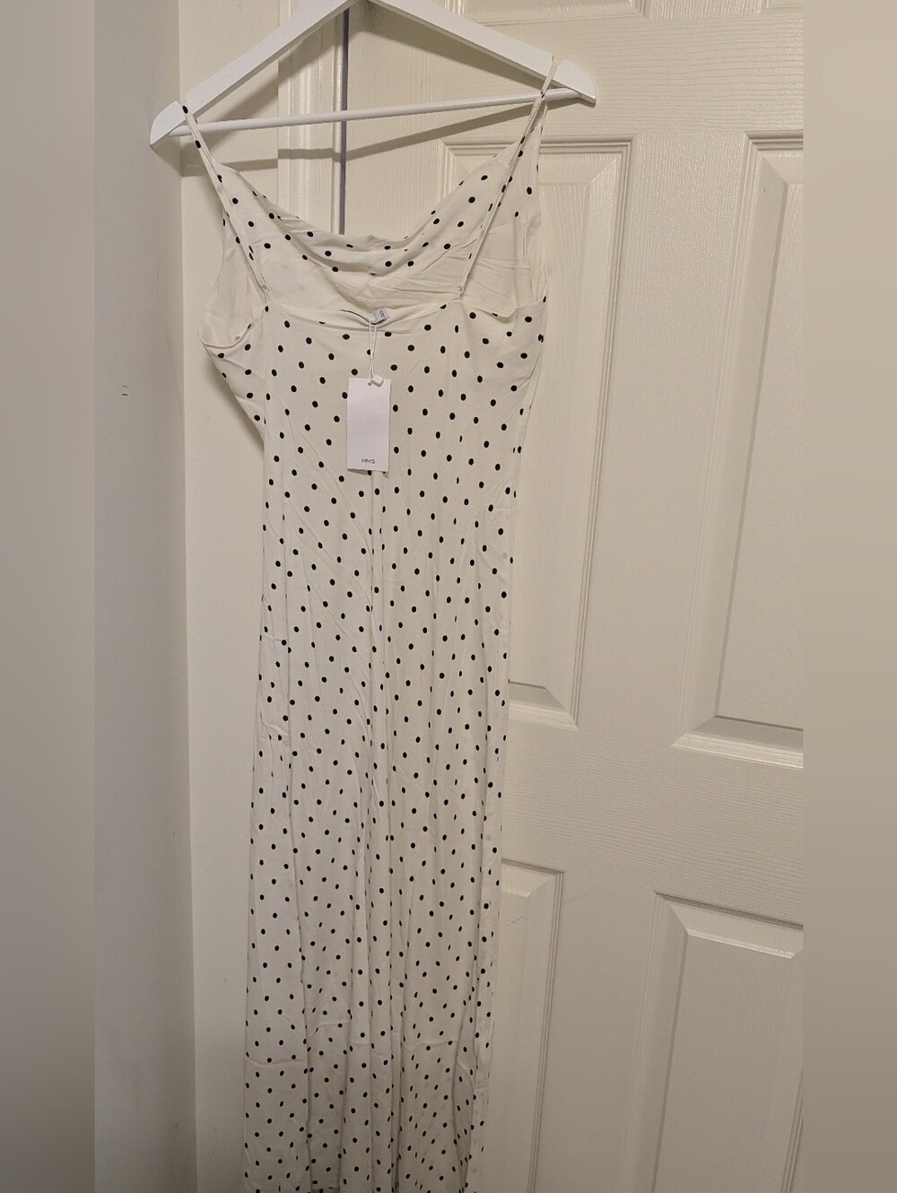 Mango White Maxi Slip Dress with Black Polka Dots - Picture 3 of 4